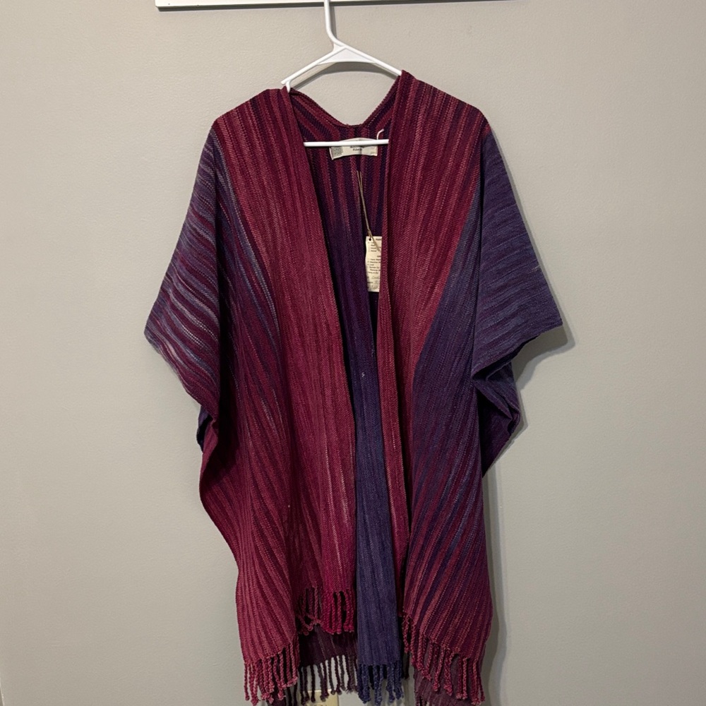 Opalessence Striped Burgundy and Purple Handweaved Fiber Art poncho